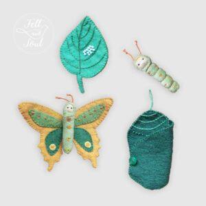 Felt and Soul gyapjúfilc pillangó hernyó, báb, levél